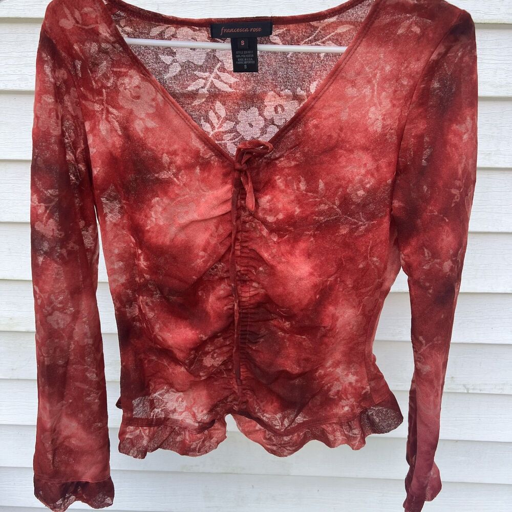 Francesca Rose Ruffled Tie Dye Floral Y2K Whimsigoth Blouse Top-Size S